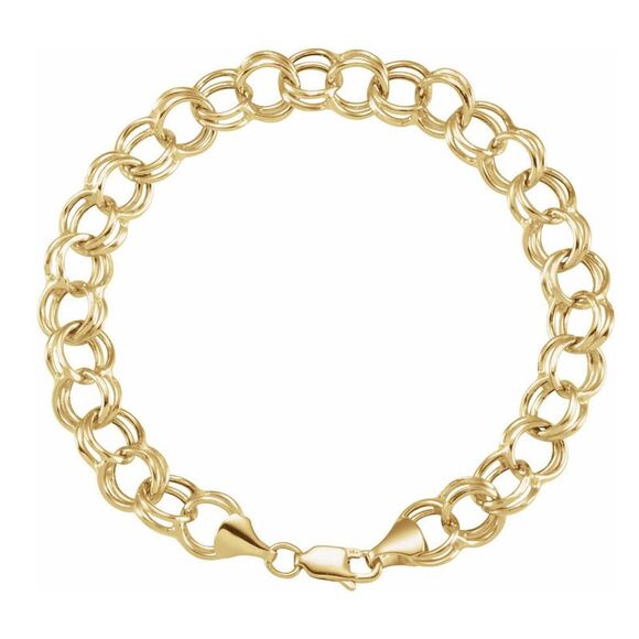 5.7mm 14k Yellow Gold Hollow Dbl Cable Chain Charm Bracelet 7.25 Inch